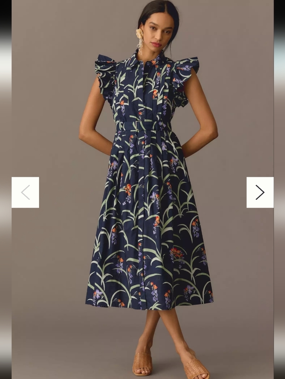 Maeve Anthropologie 100% Cotton Navy Floral Belted Maxi Dress_XS